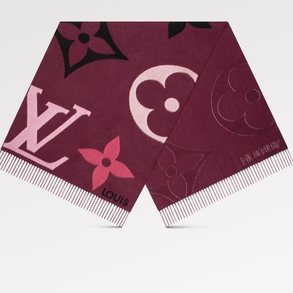 Louis Vuitton Ultimate Scarf oversized monogram fringe cashmere Bordeaux shawl - Picture 3 of 11